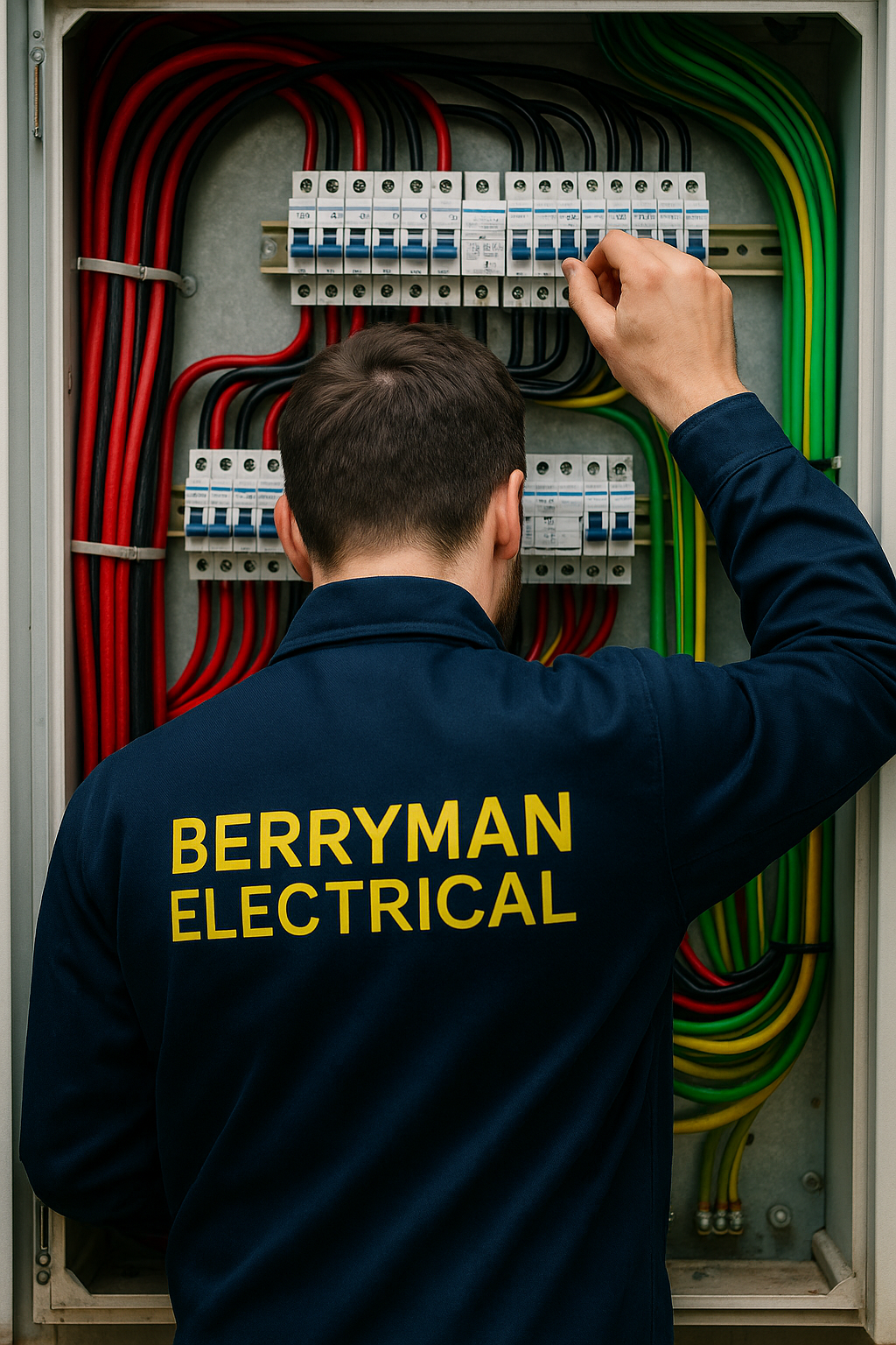 Electrician working at switchboard